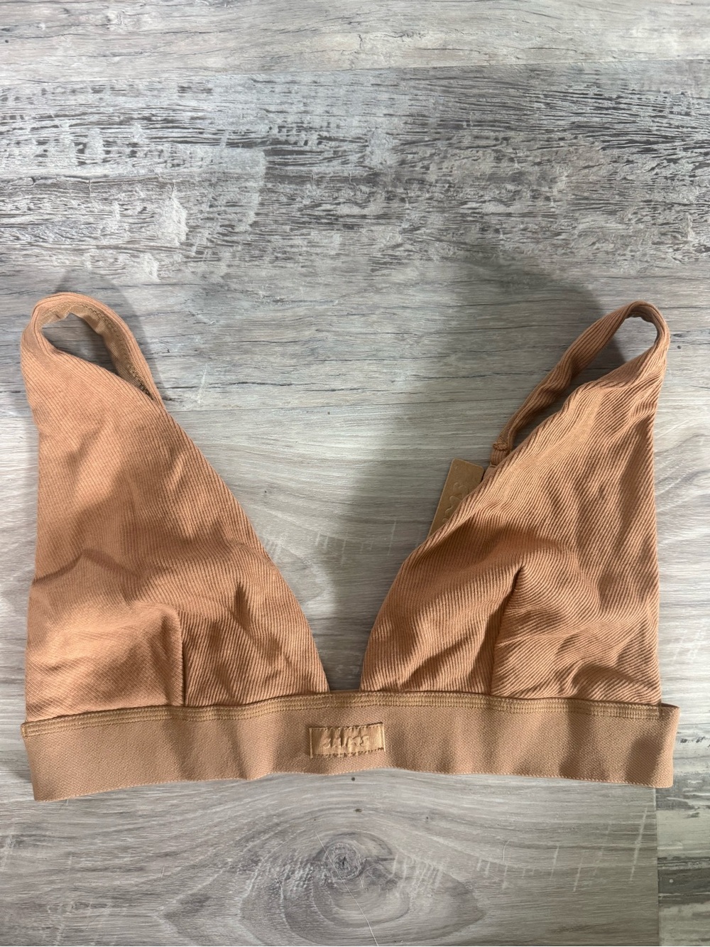 SKIMS Cotton Ribbed Plunge Bralette in Camel